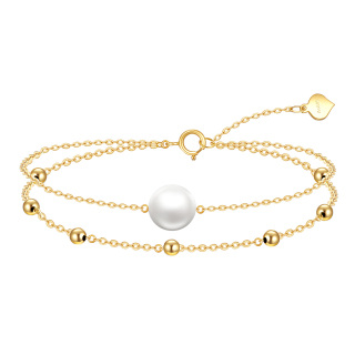 14K Gold Pearl Bead Layerered Bracelet-5