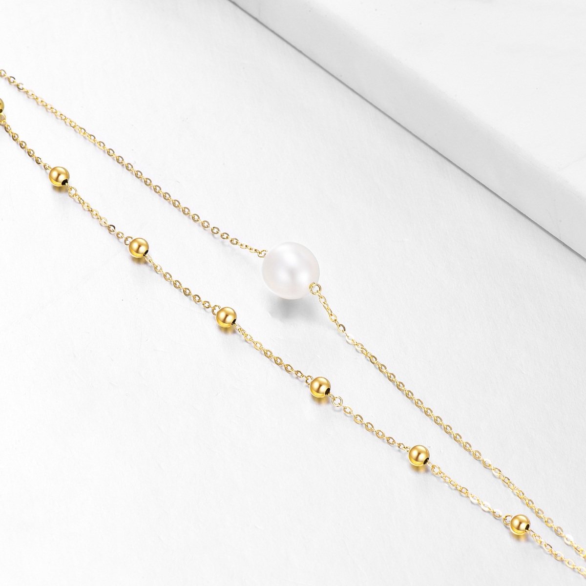 Pulseira em ouro 14K com pérolas em camadas-3