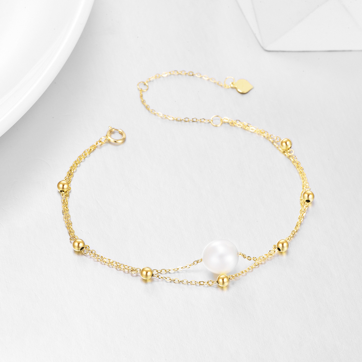 Pulseira em ouro 14K com pérolas em camadas-4