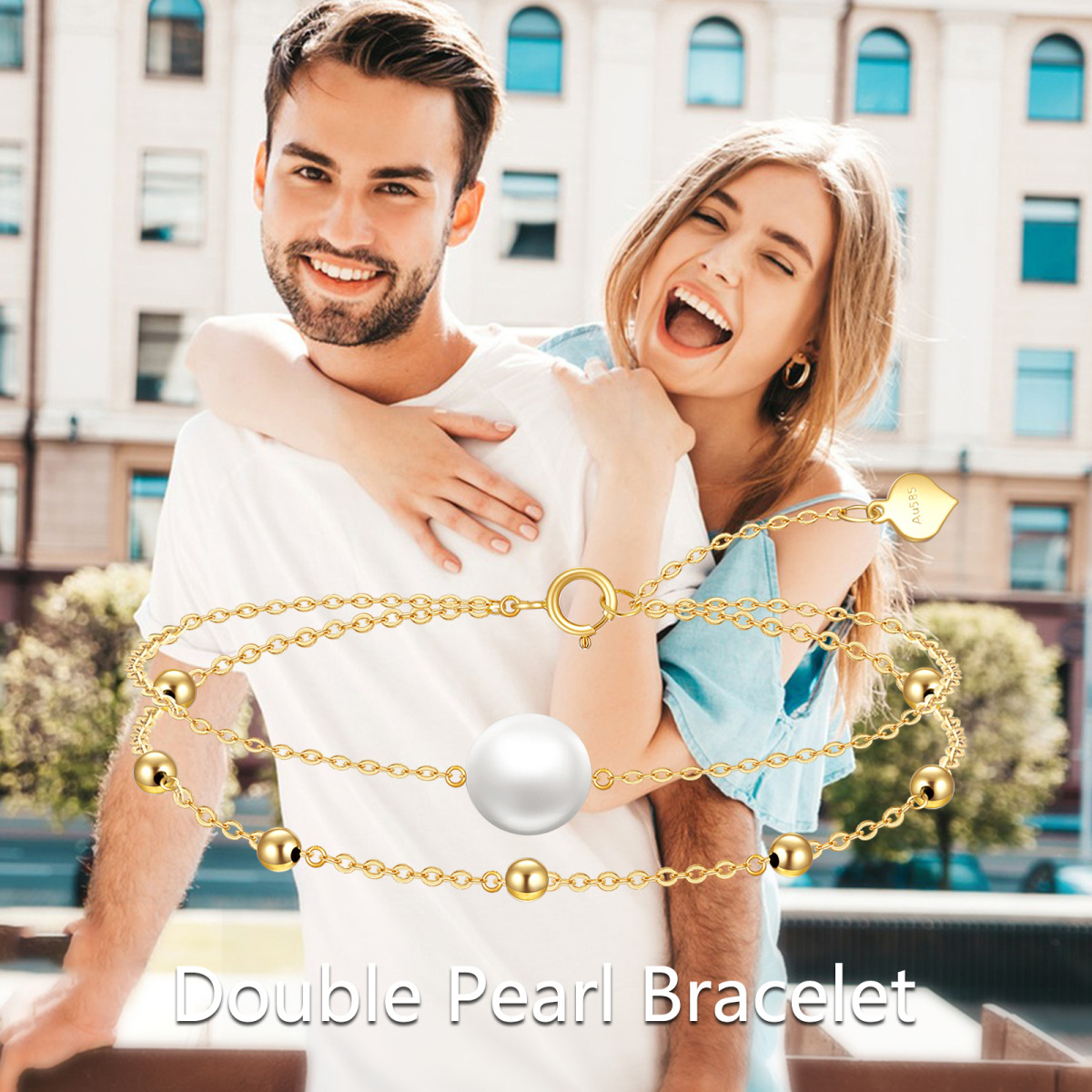 Pulseira em ouro 14K com pérolas em camadas-5