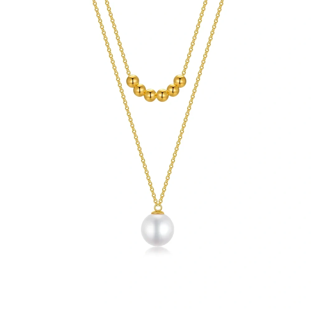 10K Gold Pearl Bead Pendant Necklace-1