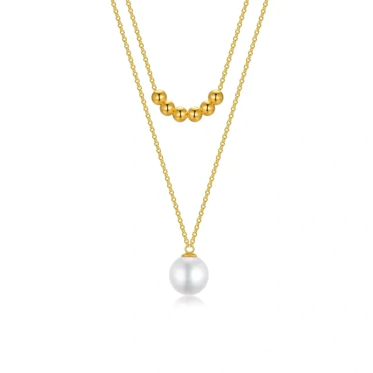 14K Gold Pearl Bead Pendant Necklace