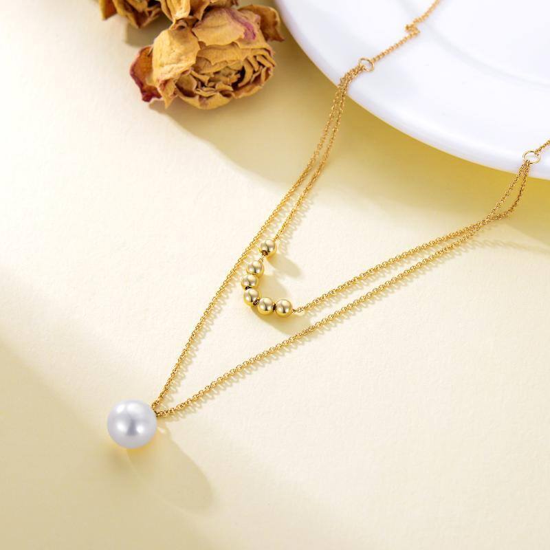 10K Gold Pearl Bead Pendant Necklace-4