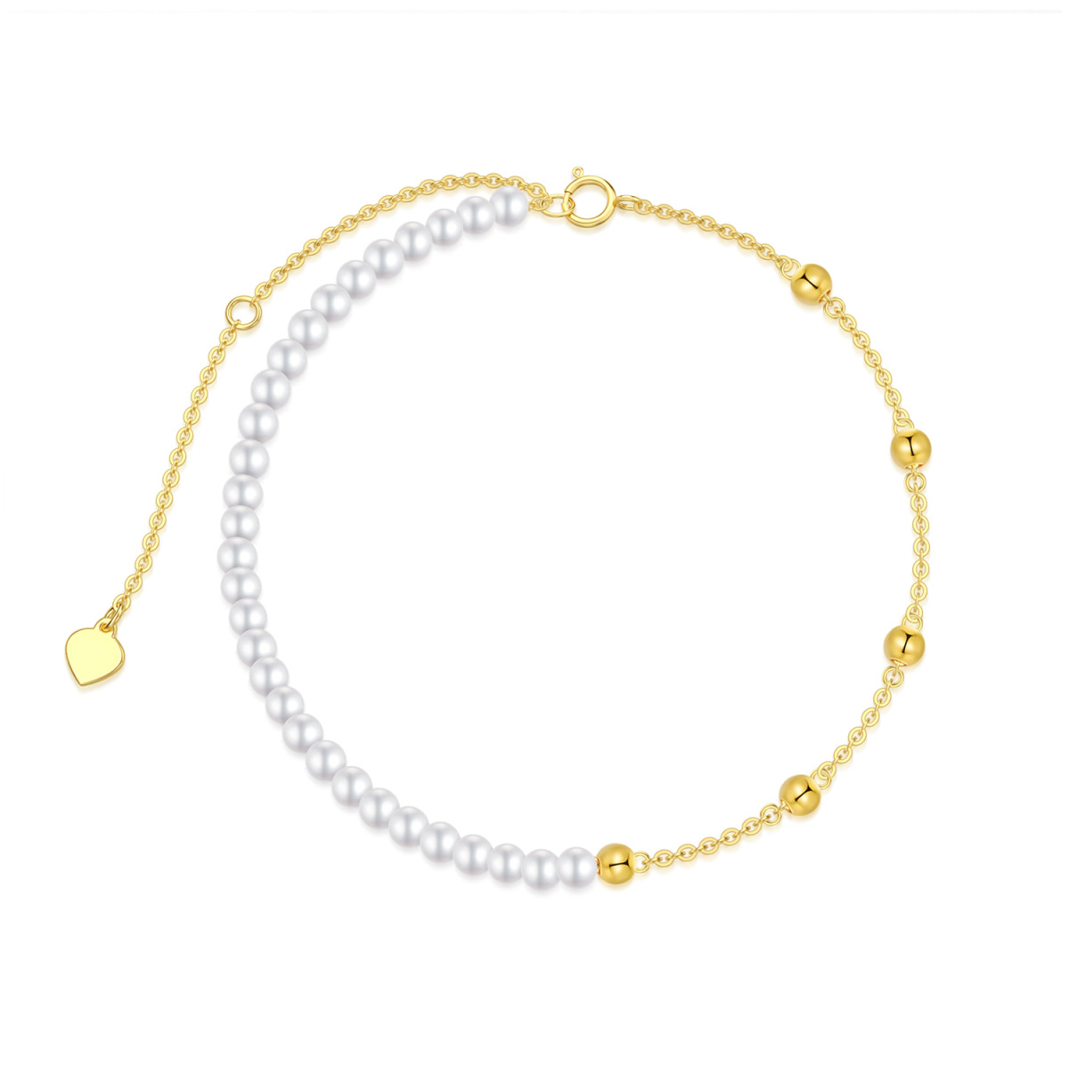 10K Gold Pearl Bead Bead Station Chain Bracelet For Women-1