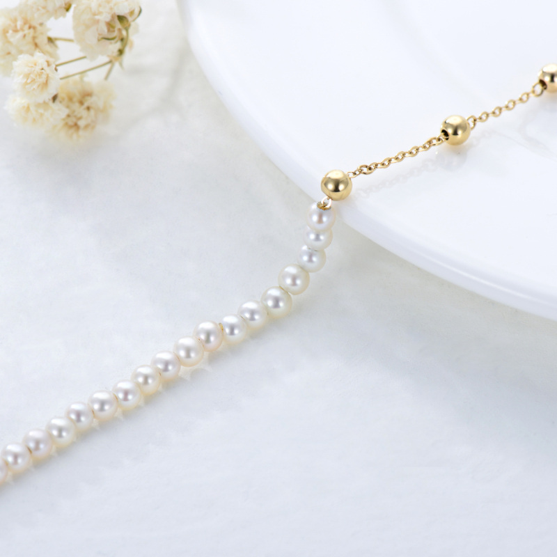 14K Gold Pearl Bead Bead Station Chain Bracelet For Women-4