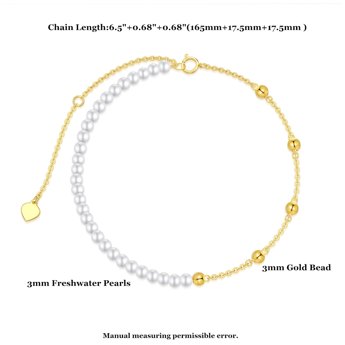 10K Gold Pearl Bead Bead Station Chain Bracelet For Women-5