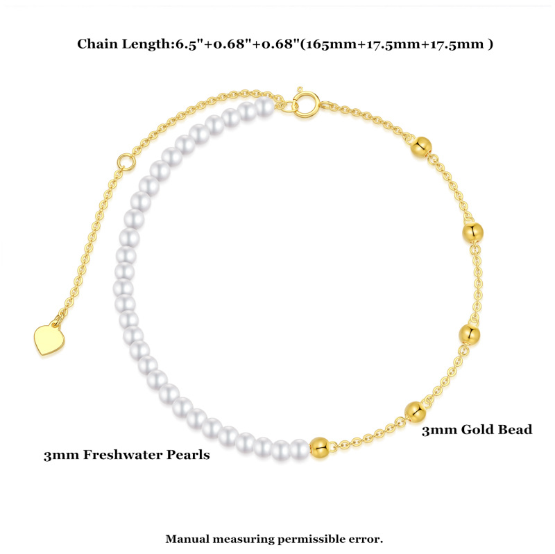 14K Gold Pearl Bead Bead Station Chain Bracelet For Women-5