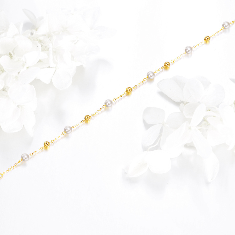 10K White Gold Pearl Bead Bead Station Chain Bracelet-4