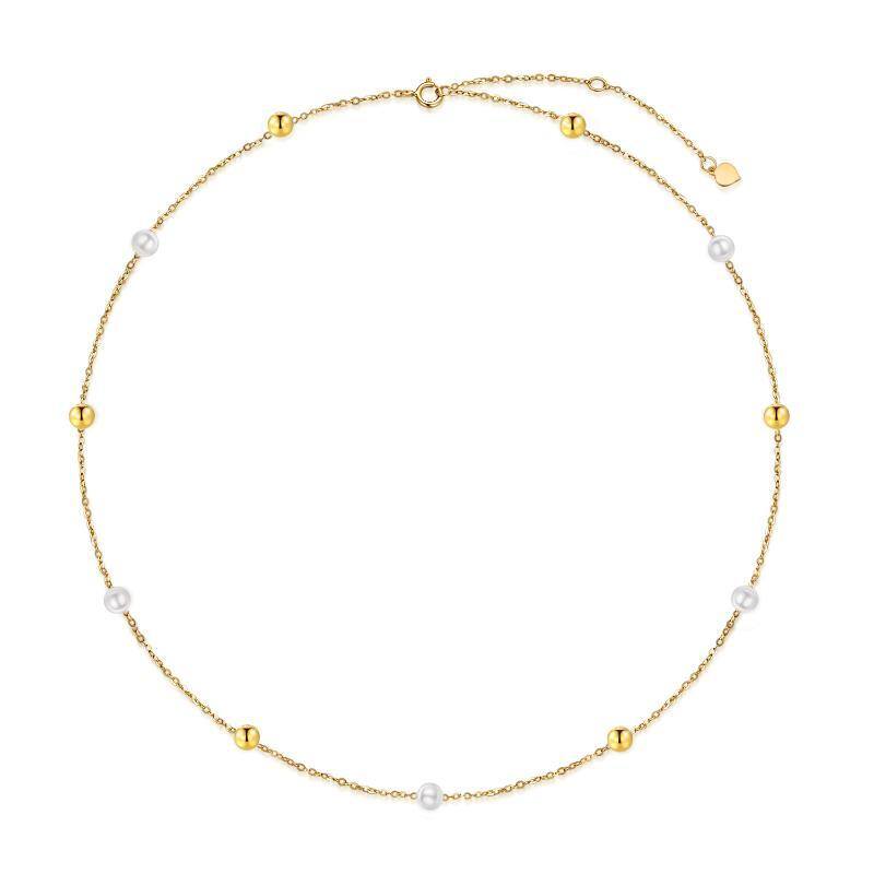 10K Gold Pearl Bead Station chain Necklace-1