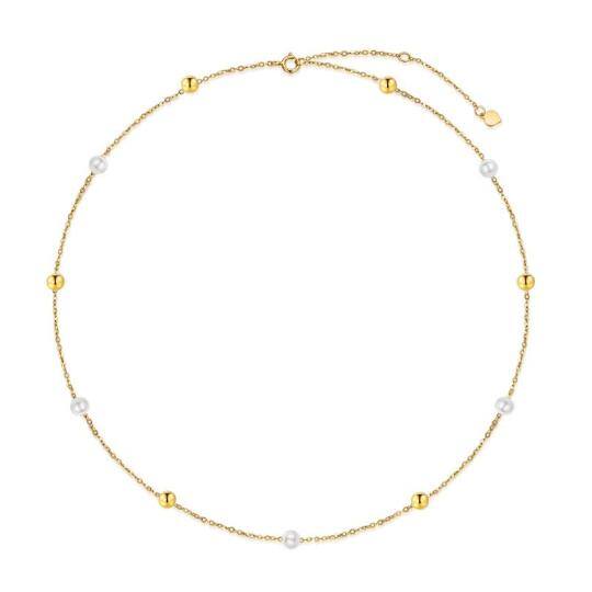 Collier de perles en or 14K avec chaîne à stations