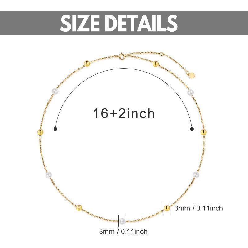 10K Gold Pearl Bead Station chain Necklace-3