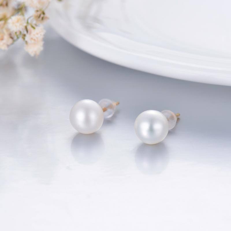 10K Gold Pearl Bead Stud Earrings-3