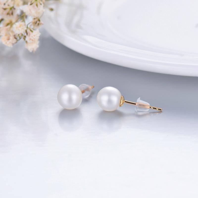 10K White Gold Pearl Bead Stud Earrings-4