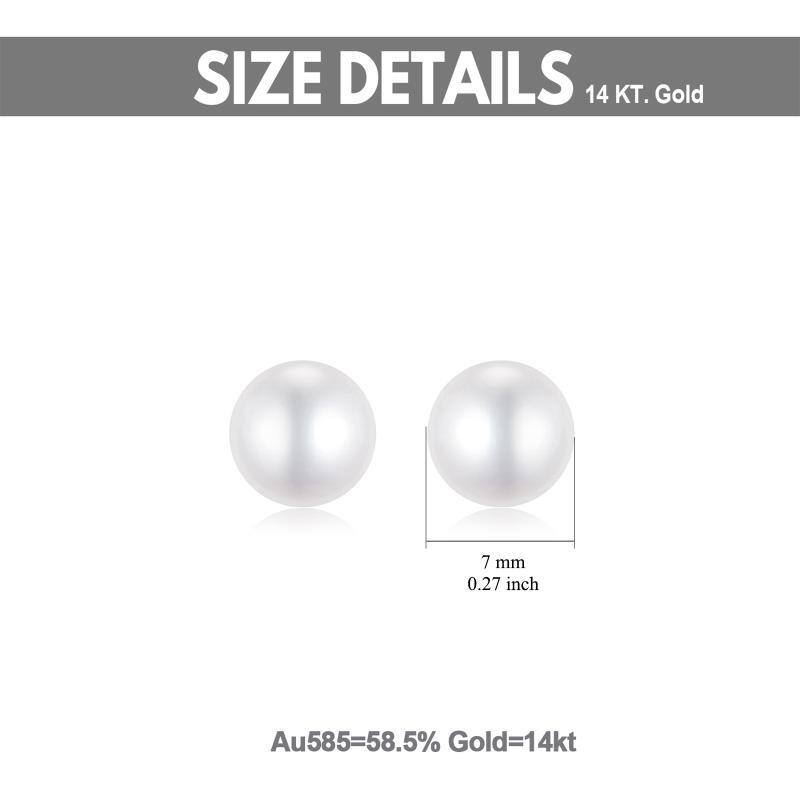 10K White Gold Pearl Bead Stud Earrings-5