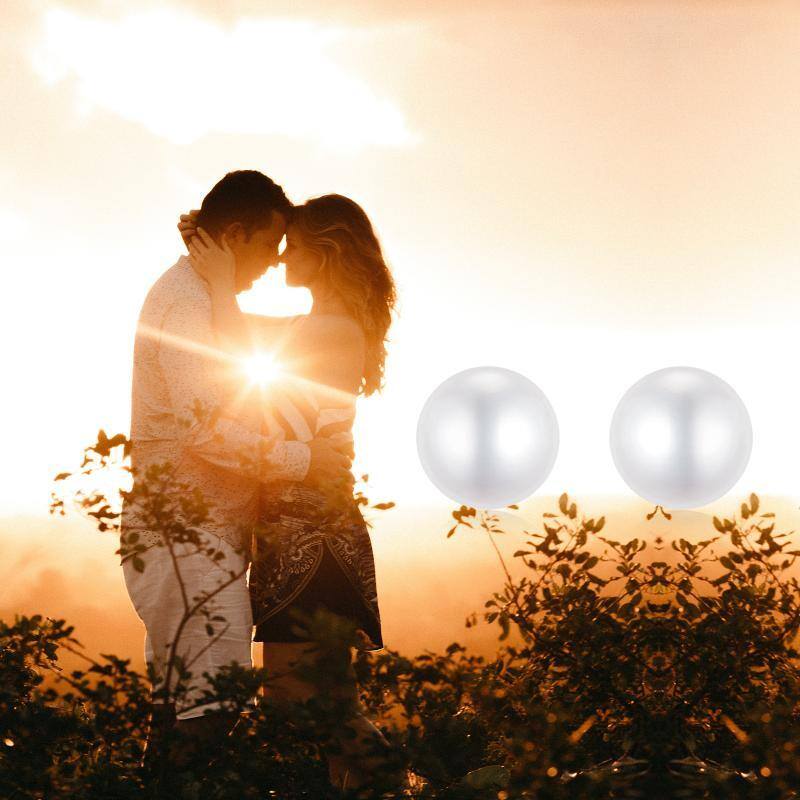 10K White Gold Pearl Bead Stud Earrings-6