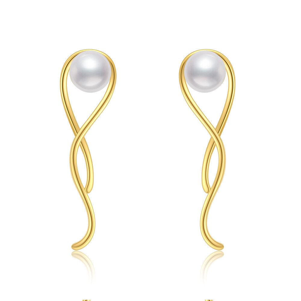 Pendientes de oro de 14 quilates con cuentas de perla para mujer-1