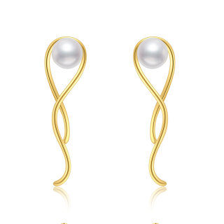 10K Gold Pearl Bead Stud Earrings for Women-10