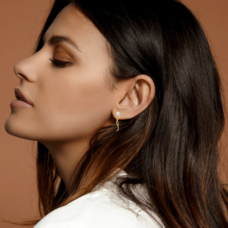 Pendientes de oro de 18 quilates con perlas para mujer-2