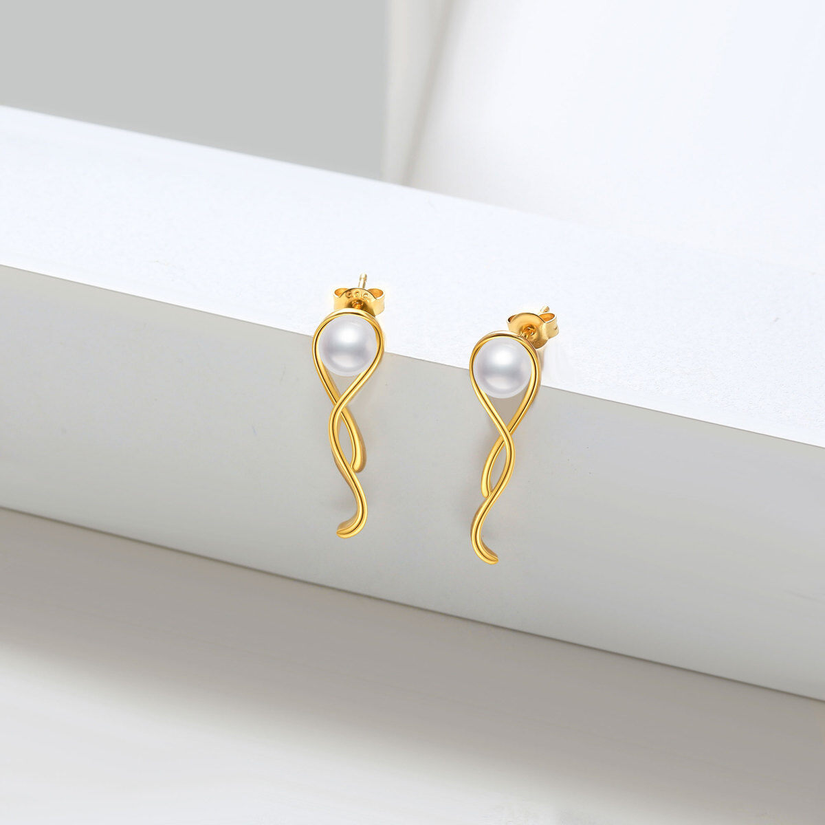 14K Gold Pearl Bead Stud Earrings for Women-3