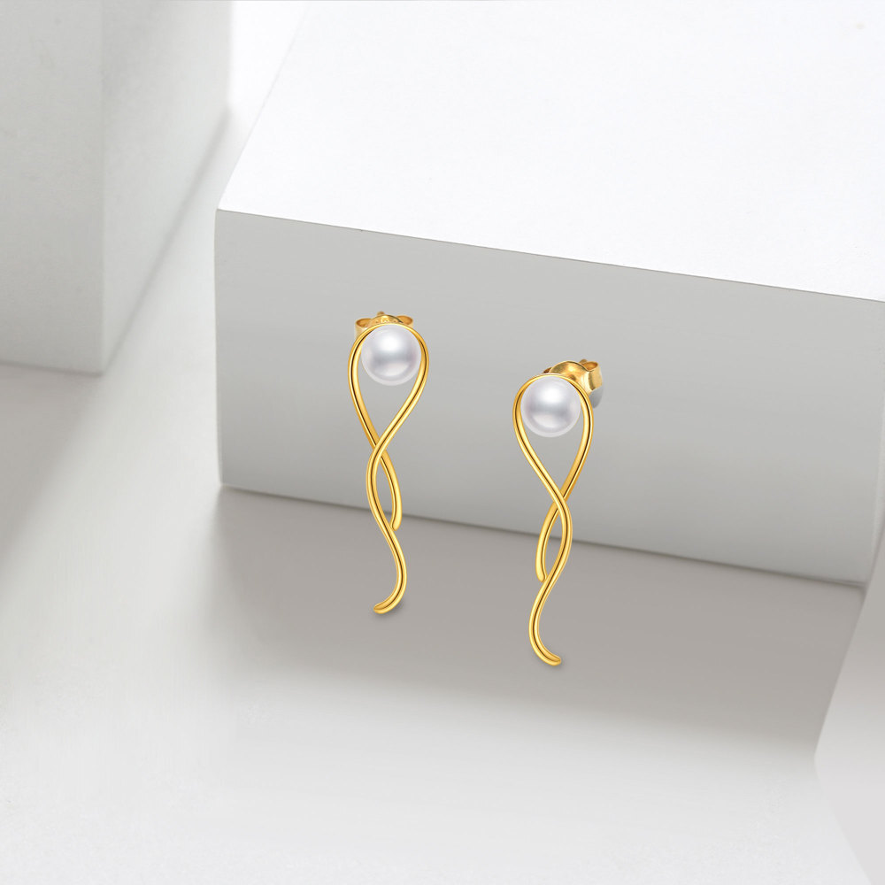 Pendientes de oro de 14 quilates con cuentas de perla para mujer-4