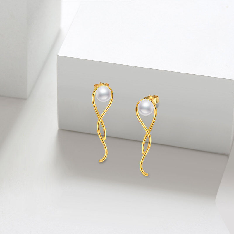 Pendientes de oro de 18 quilates con perlas para mujer-4