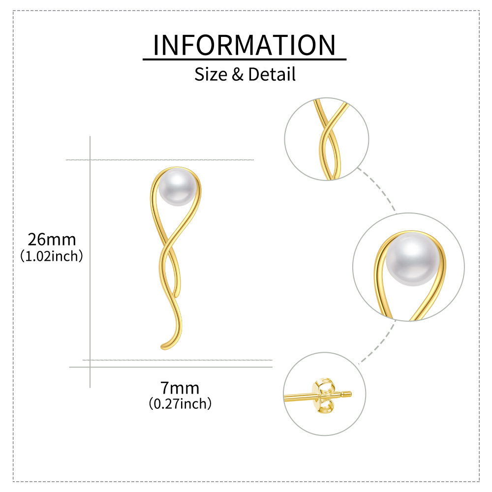 Pendientes de oro de 14 quilates con cuentas de perla para mujer-5