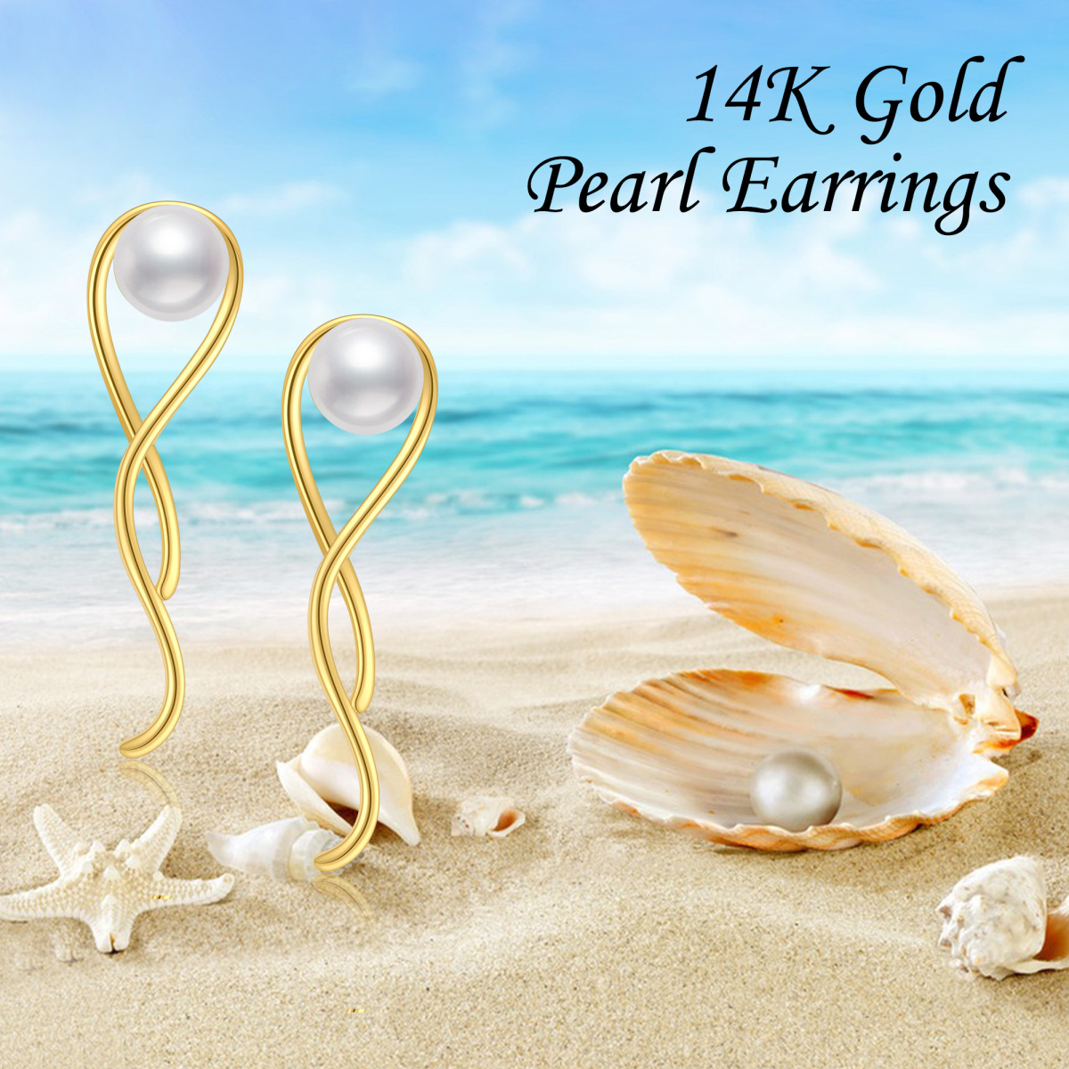 14K Gold Pearl Bead Stud Earrings for Women-6