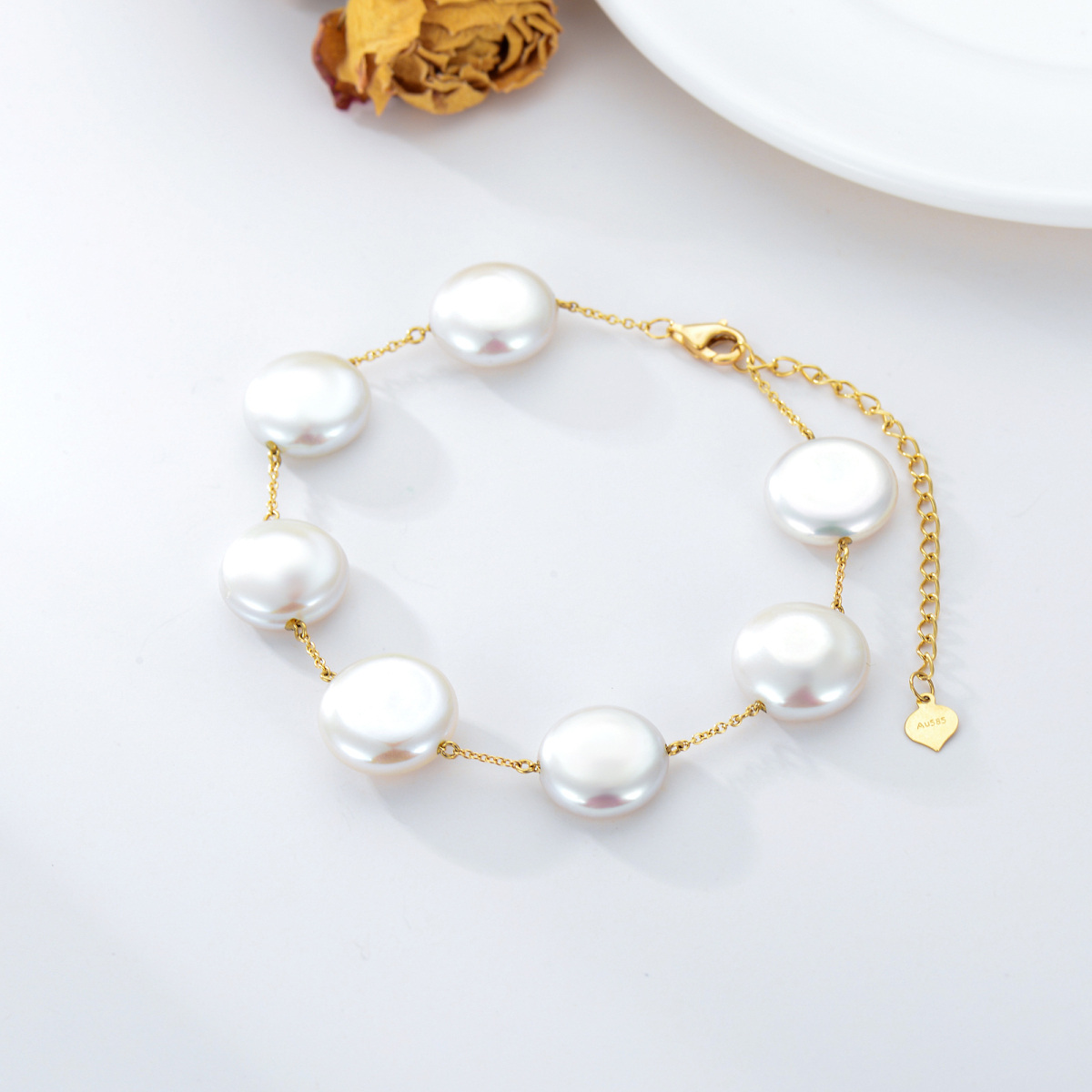 14K Gold Pearl Beads Bracelet as Anniversary Wedding Gifts for Women-3