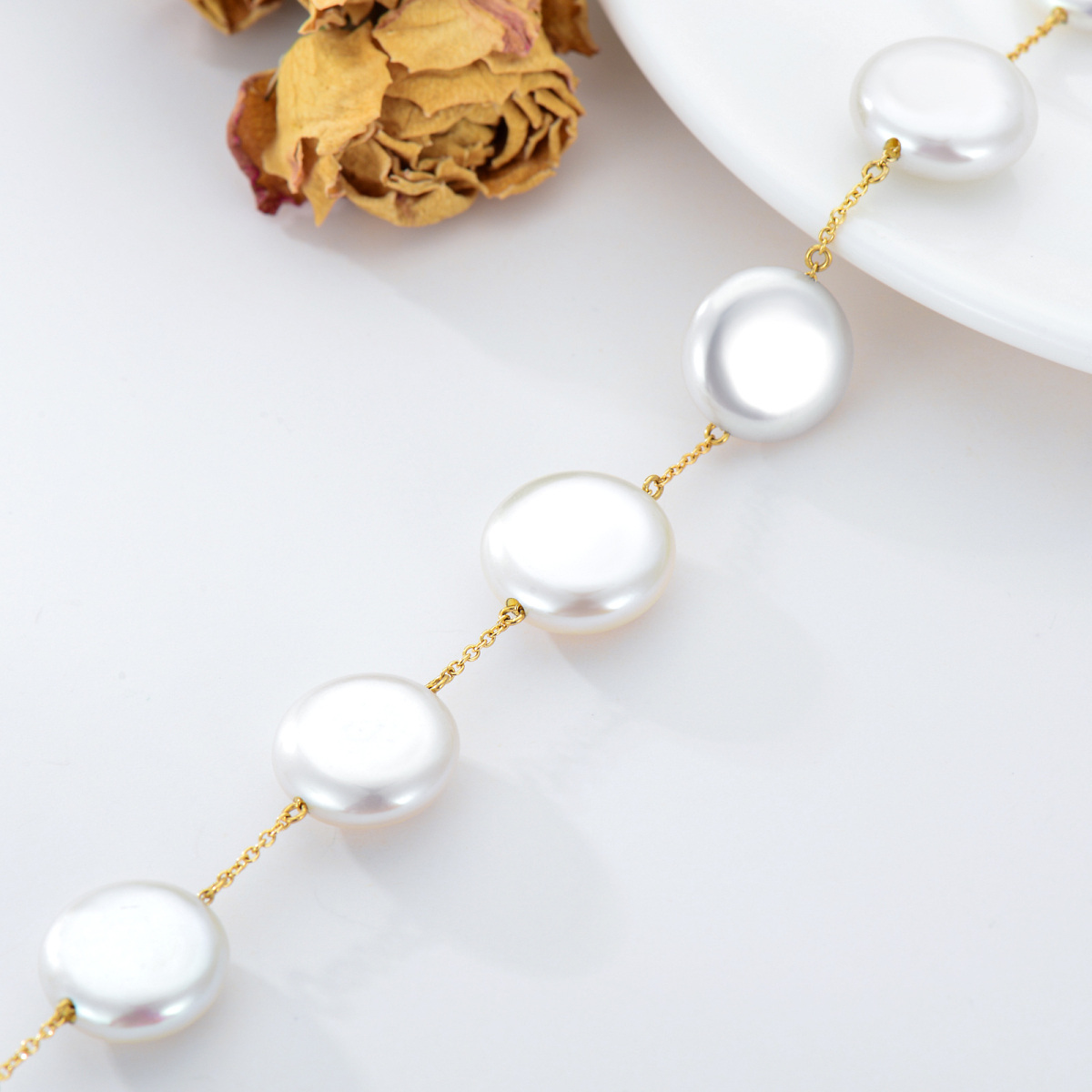 14K Gold Pearl Beads Bracelet as Anniversary Wedding Gifts for Women-4