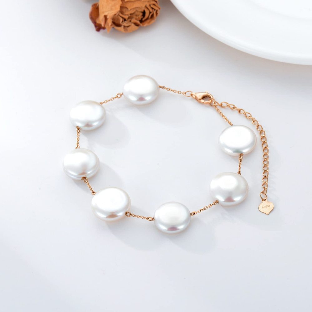 Pulsera de perlas de oro de 10 quilates como regalo de aniversario de boda para mujeres-3