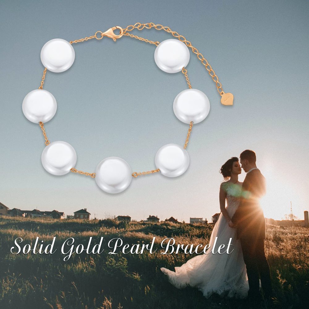 Pulsera de perlas de oro de 10 quilates como regalo de aniversario de boda para mujeres-6