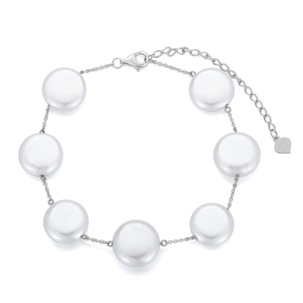 10K White Gold Pearl Beads Bracelet as Anniversary Wedding Gifts for Women-1