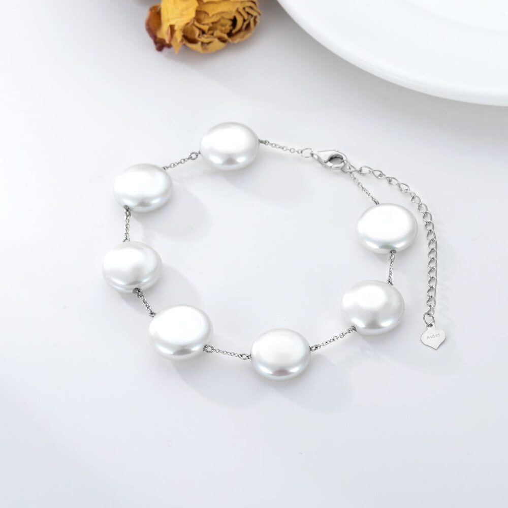 10K White Gold Pearl Beads Bracelet as Anniversary Wedding Gifts for Women-3