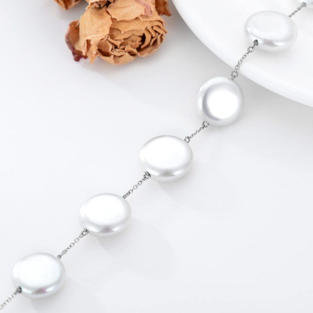 10K White Gold Pearl Beads Bracelet as Anniversary Wedding Gifts for Women-4