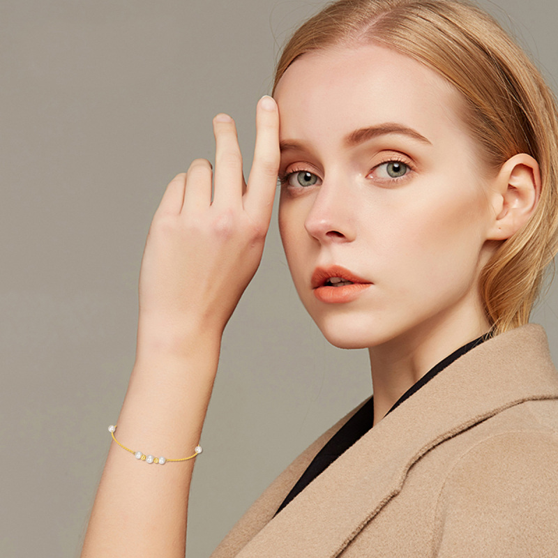 Pulseira de contas em metal com pérolas e detalhes em ouro branco de 14 quilates-4