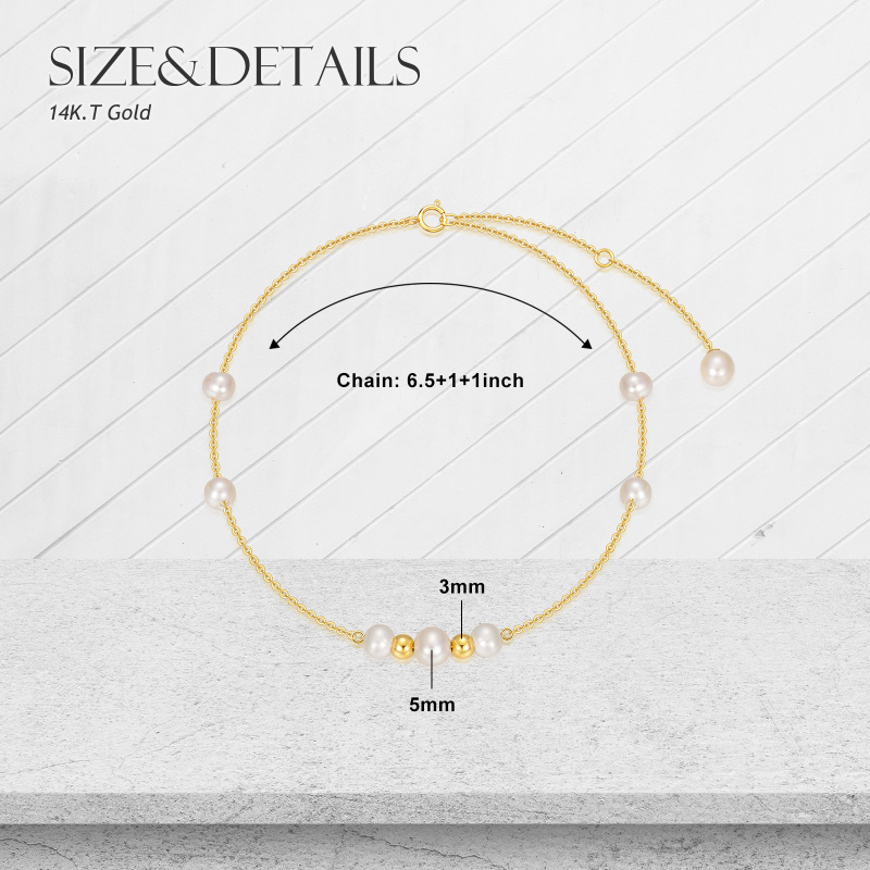 Pulseira de contas em metal com pérolas e detalhes em ouro branco de 14 quilates-5