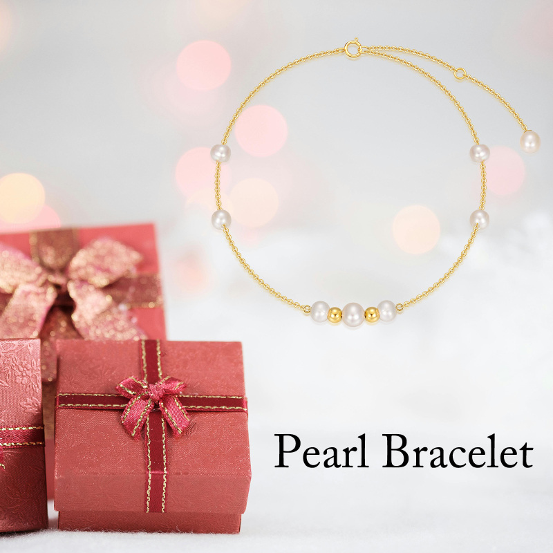 Pulseira de contas em metal com pérolas e detalhes em ouro branco de 14 quilates-6