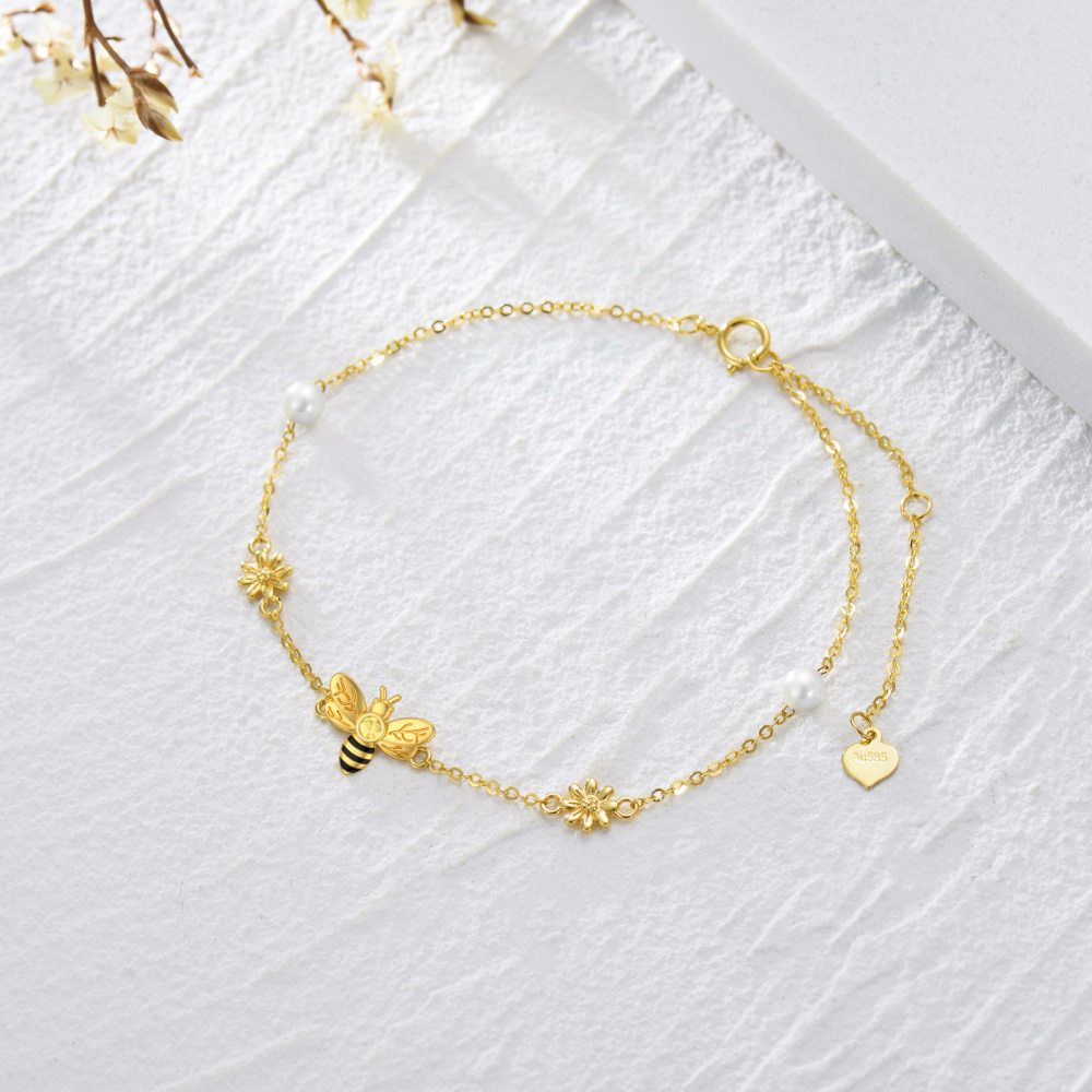 Sterling Silver with Yellow Gold Plated Pearl Bee & Daisy Charm Bracelet-3