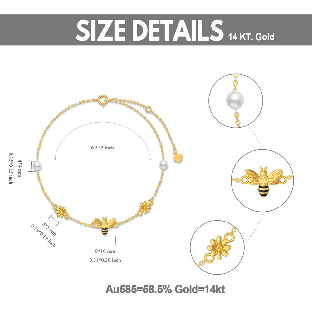 Sterling Silver with Yellow Gold Plated Pearl Bee & Daisy Charm Bracelet-6