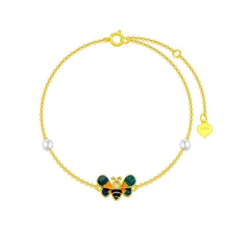 10K Gold Pearl Bees Charm Bracelet-1
