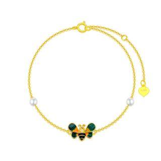 14K Gold Pearl Bees Pendant Bracelet-5