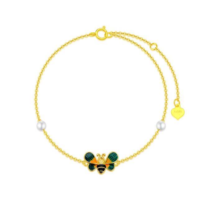 Pulseira com pingente de abelhas em pérola em ouro 14K