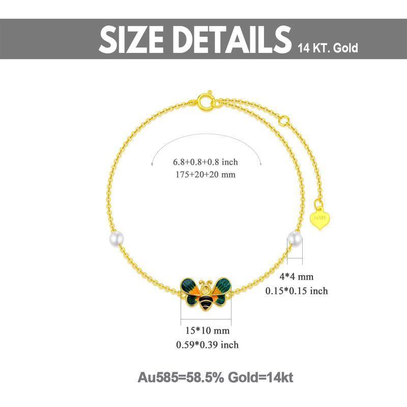 14K Gold Pearl Bees Charm Bracelet-4