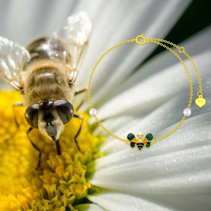 10K Gold Pearl Bees Charm Bracelet-6