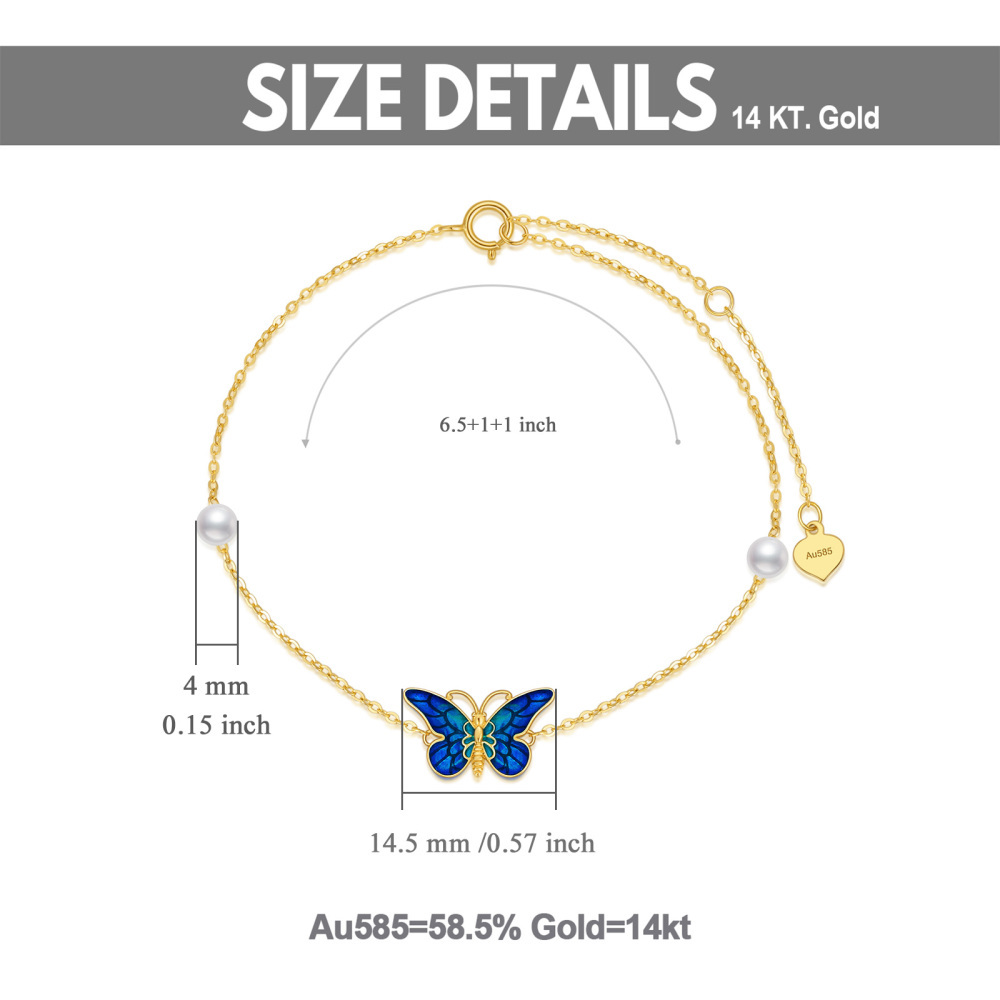 10K Gold Pearl Blue Butterfly Charm Bracelet-6