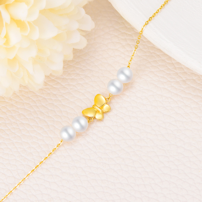 Armband aus 10-karätigem Weißgold mit Perlen und Schmetterlingsanhänger-3