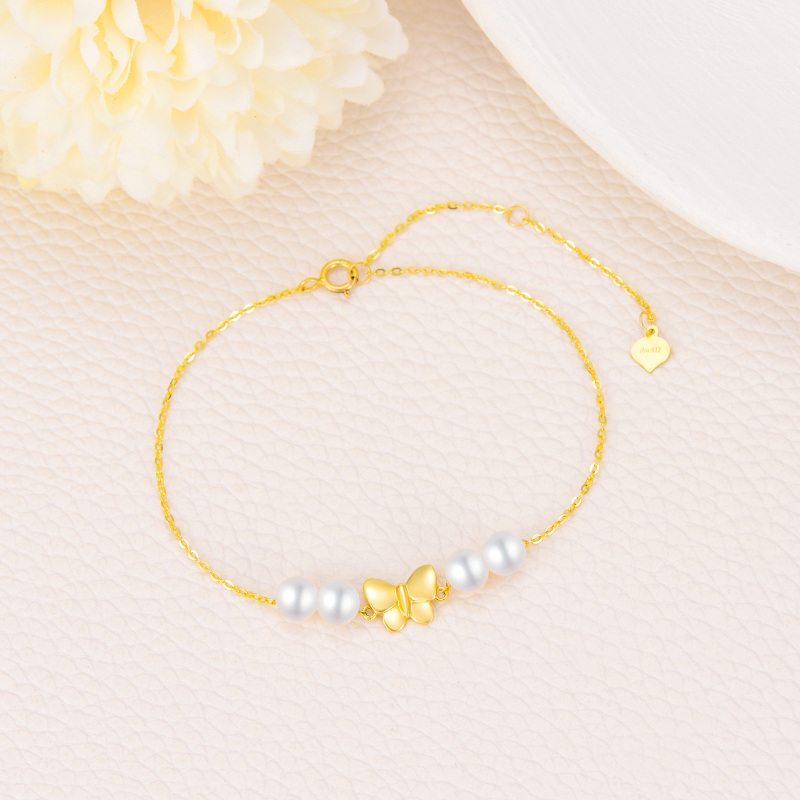 Armband aus 10-karätigem Weißgold mit Perlen und Schmetterlingsanhänger-4