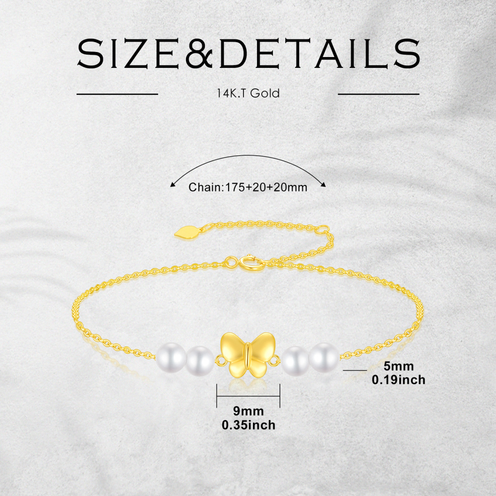 Pulsera con dije de mariposa y perla en oro de 14 quilates-5