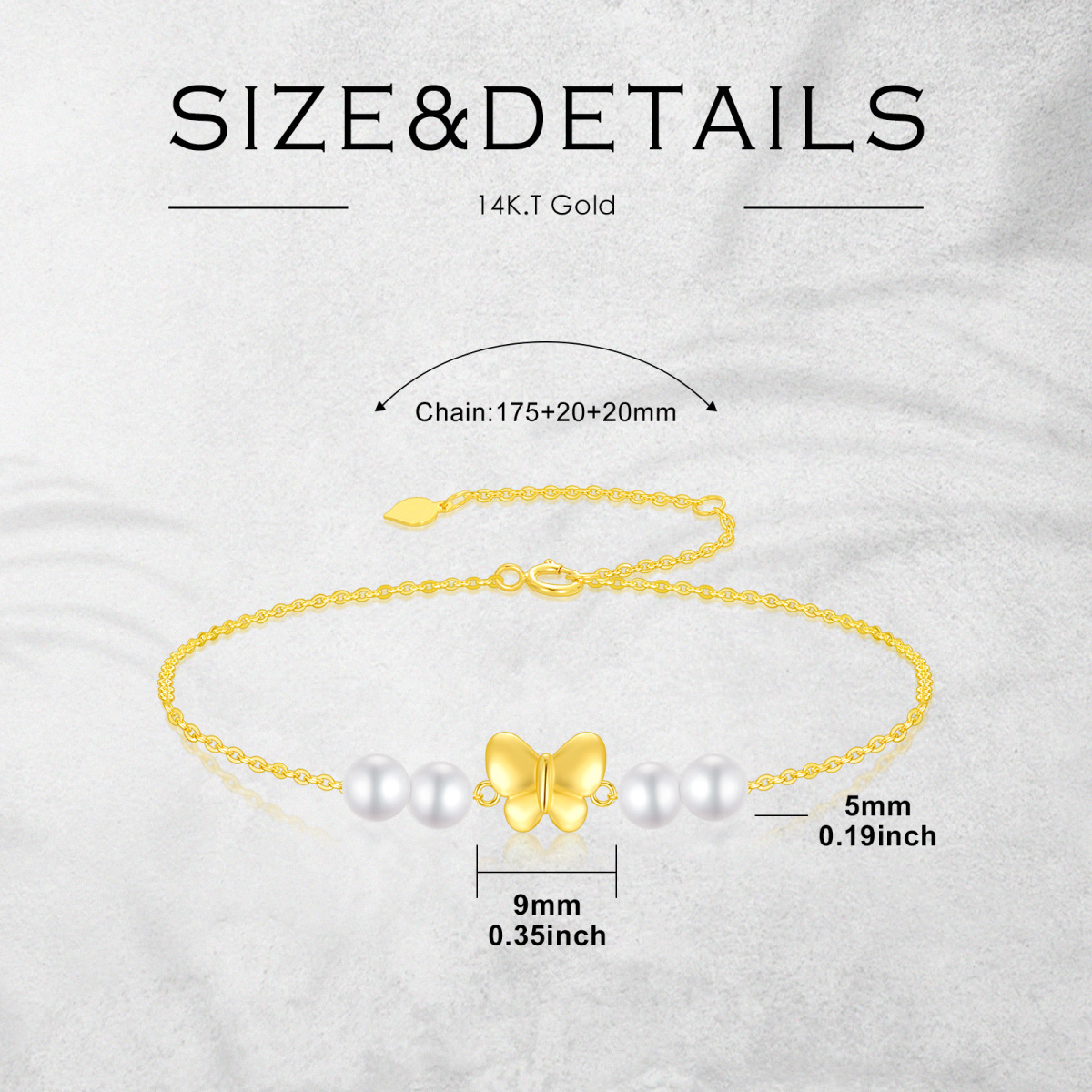 10K Gold Pearl Butterfly Charm Bracelet-5