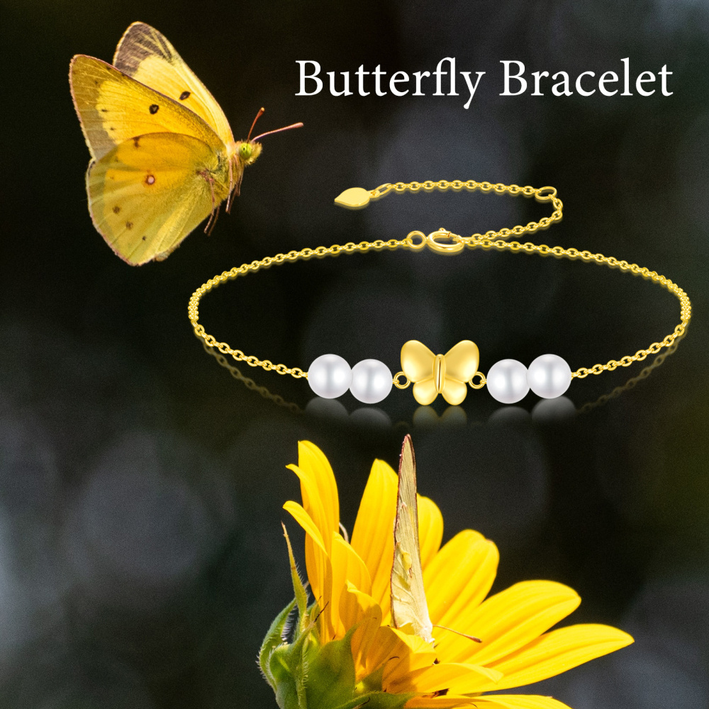 Pulsera con dije de mariposa y perla en oro de 14 quilates-6